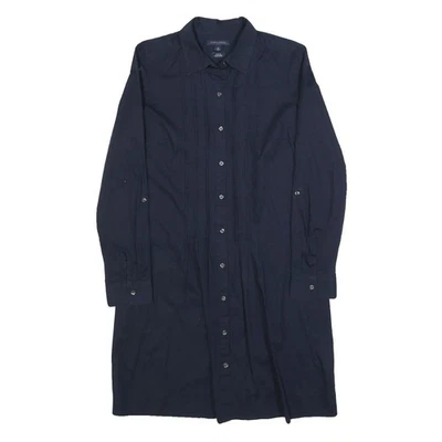 TOMMY HILFIGER Femmes Bleu Marine Robe Chemise Coton Blend Long Manche S Bouton - Photo 1/4