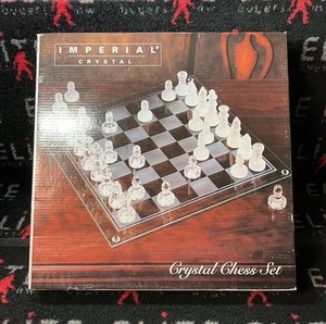 Imperial Crystal Chess Set Frosted & Clear Glass With 14" Board Complete In Box