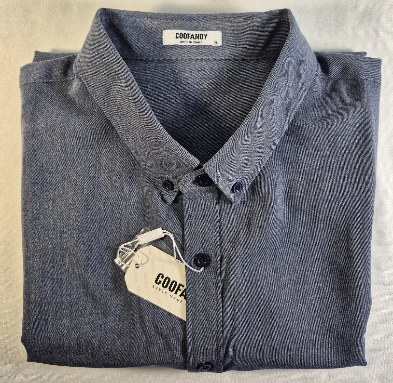 COOFANDY Men's Casual Linen Button Down Shirt Long Sleeve Size XL - Blue