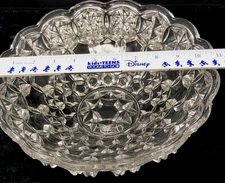 Centerpiece Bowl 11" Embossed Repeating Stars & Hex Shapes Scalloped Rim Vintage