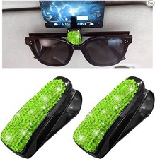 2 PCS Sunglasses Holder for Car Sun Visor, Crystal Rhinesto Color: Light Green