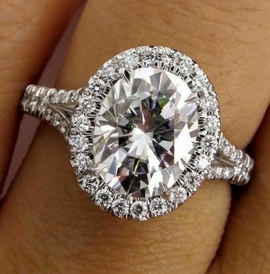 Halo Engagement Ring 2.40Ct Oval Cut Diamond 14k White Gold Finish Women Size 8