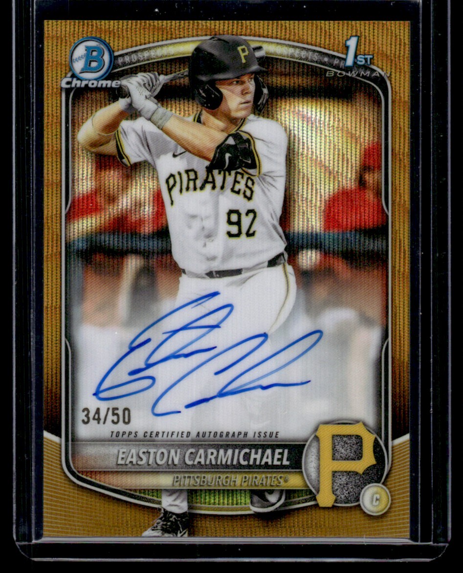 EASTON CARMICHAEL 2025 BOWMAN DRAFT CHROME GOLD WAVE REFRACTOR AUTO 34/50