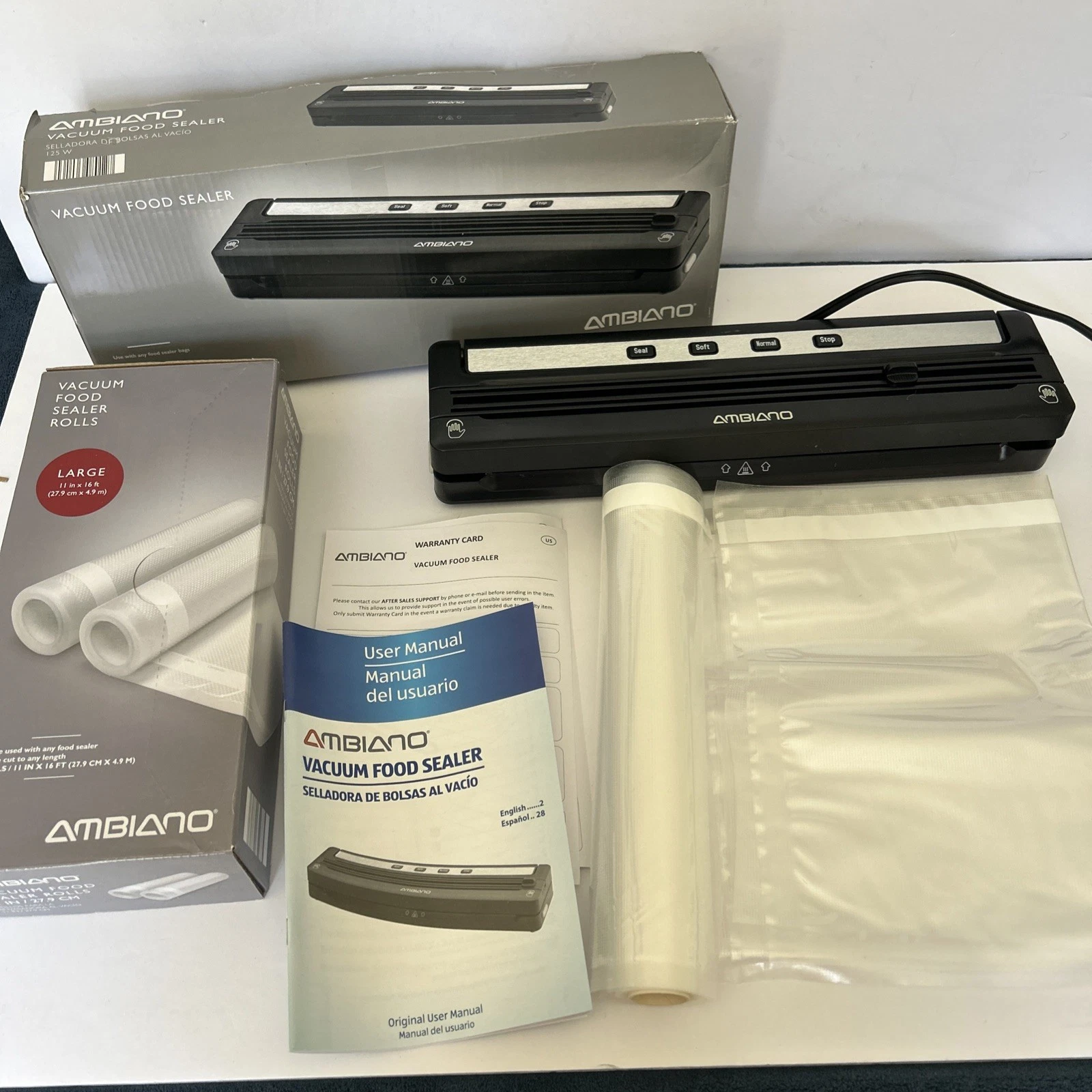 AMBIANO VACUUM FOOD SEALER WITH BONUS BOX OF SEALER BAG ROLLS