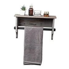 Wall Mounted Bathroom Towel Rack Torched Wood Rustic Brown Hanging Floating 