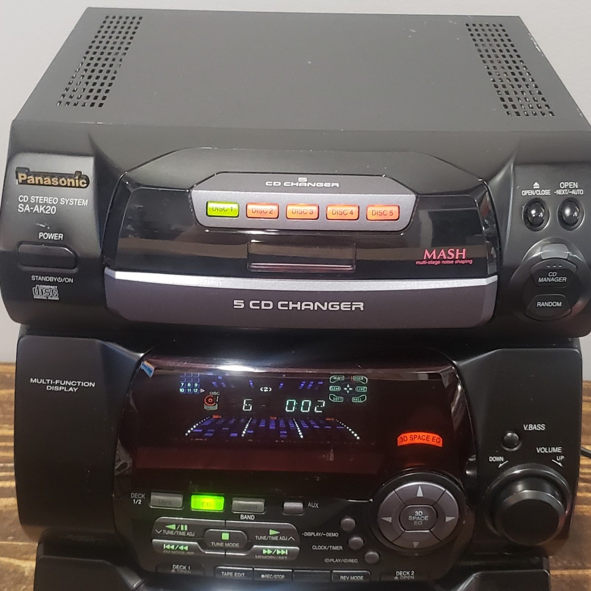 Panasonic SA-AK20 5 CD Changer/Dual Cassette/AM/FM Stereo Tested