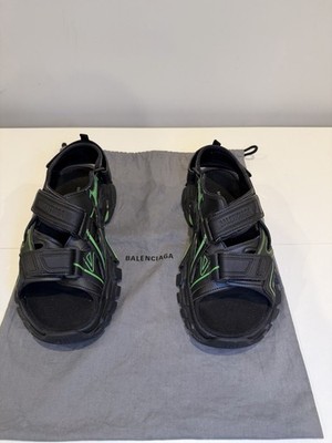 Balenciaga Track Sandal Mens Black/Green Logo Hook & Loop Straps EU 40 US 7