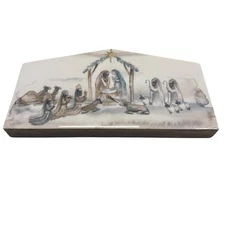 Nativity Scene Christmas Decor Wooden Religious Manger Decorative Art Block
