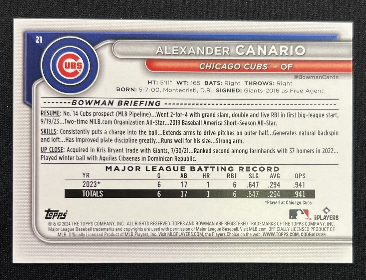 Alexander Canaria Bowman Gold /50 Rookie #21 Cubs RC | eBay