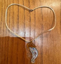 Kette mit MURANO GLAS SEEPFERDCHEN, Glücksbringer, zarte Gewebe Kette dazu