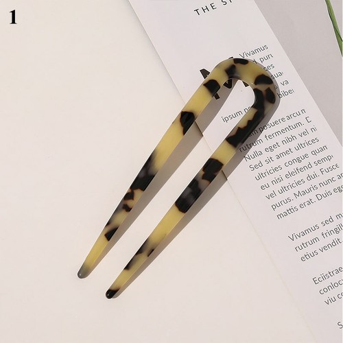 Ladies Girls Leopard Print Hair Sticks Acetate Retro Hairpin U Shape 1 - Picture 8 of 40