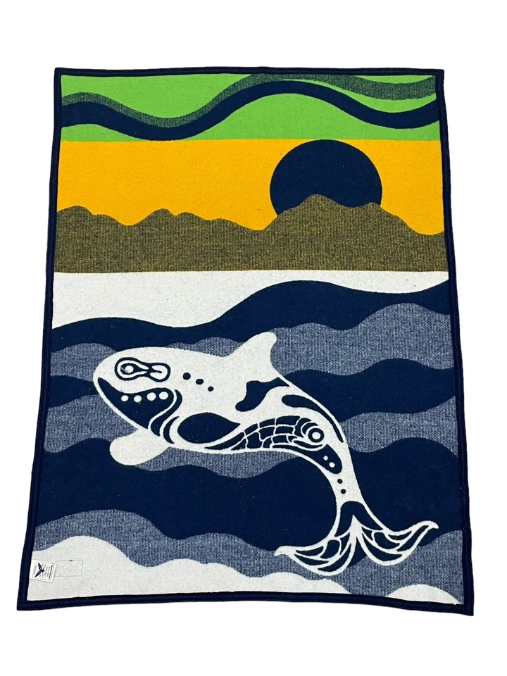 Pendleton Wool Blanket Sea Wolf Orca Sunset Navy Blue Beaver State Throw 44x32 - Image 2 of 4