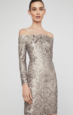 bcbg gold sequin dress