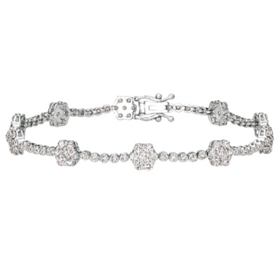 2.13 Carat Natural Diamond Flower Bracelet G SI 14K White Gold 7''