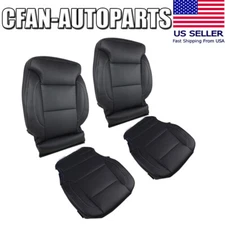 For 15-19 Silverado 1500 2500 Driver Passenger Bottom Top Leather Seat Cover Blk