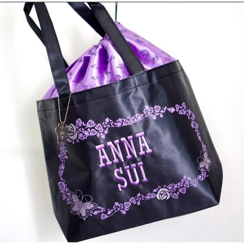 ANNA SUI 15th Anniversary Commemorative Embroidered Logo Black Tote Bag - Picture 7 of 8