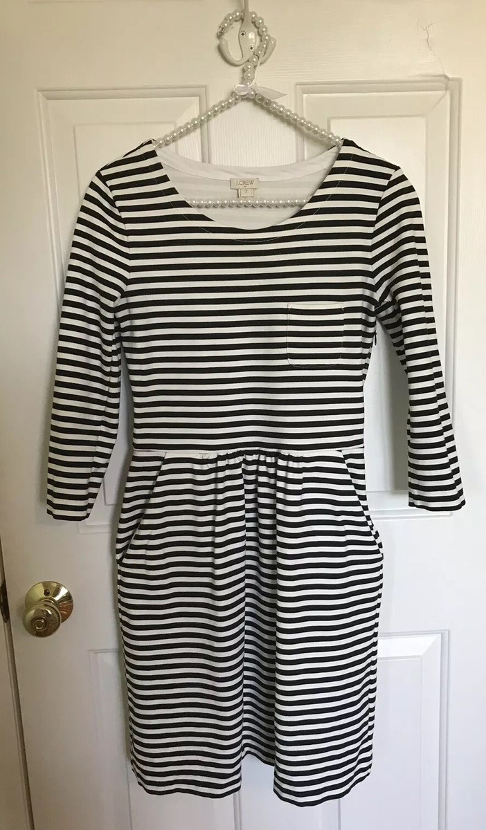 $89 Crew Pocket Dress In Stripe Ponte Black White Sz Style