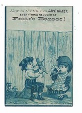 Old Trade Card Frear's Bazaar Retail Store Dress Goods Sale Prices Boy Girl Play