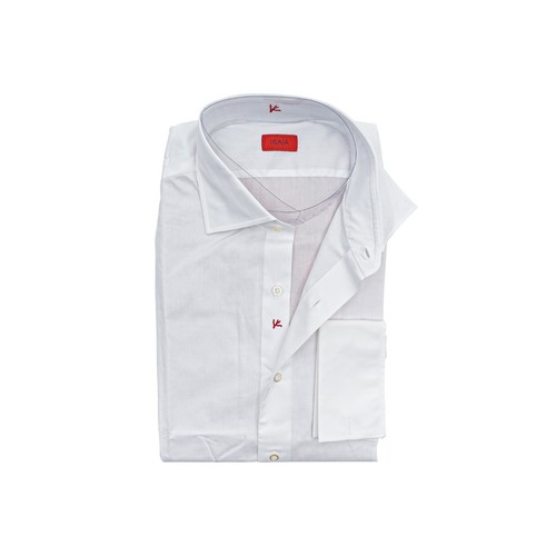 690$ ISAIA NAPOLI Solid White Hand-Sewn French Cuffs Dress Shirt Fine Cotton - Picture 2 of 3