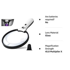 Large Magnifying Glass with Light 10X 20X 45X Handheld with 3 LED Lights 1UV NEW