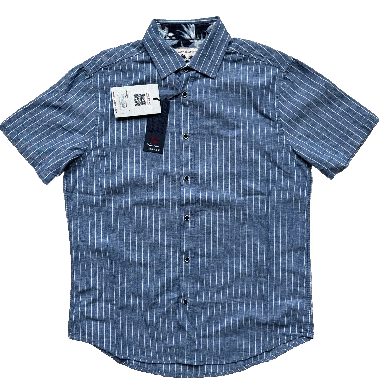 Manga corta Lino Report Collection Informal Con Botones camisas para hombres