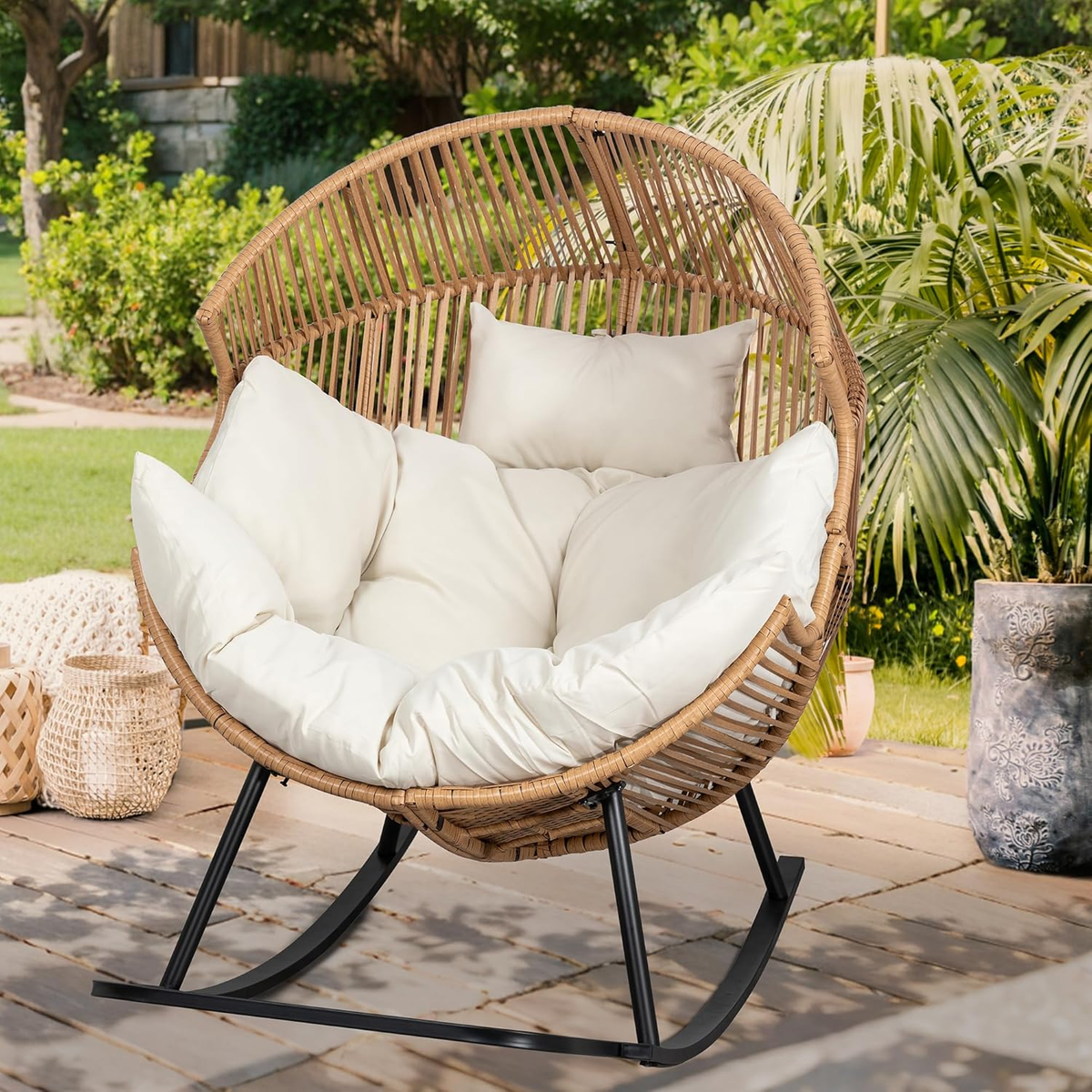 Egg Rocking Chair Oversized - White Rattan Papasan Chair With Large ...