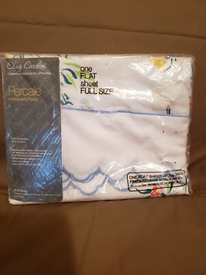 OLEG CASSINI FULL FLAT SHEET Percale Permanent Press NIP JC PENNEY Quality Sheet