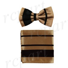 New Vesuvio Napoli men's pre-tied bow tie set stripes formal prom Black Mocca