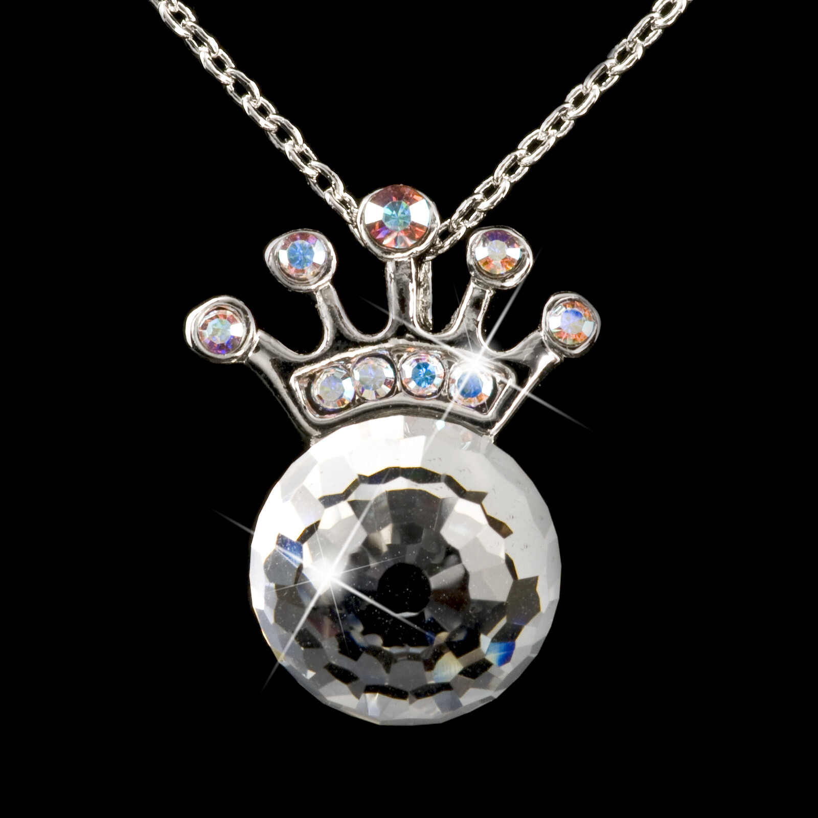 18k white gold gp made with SWAROVSKI crystal ball bead crown pendant