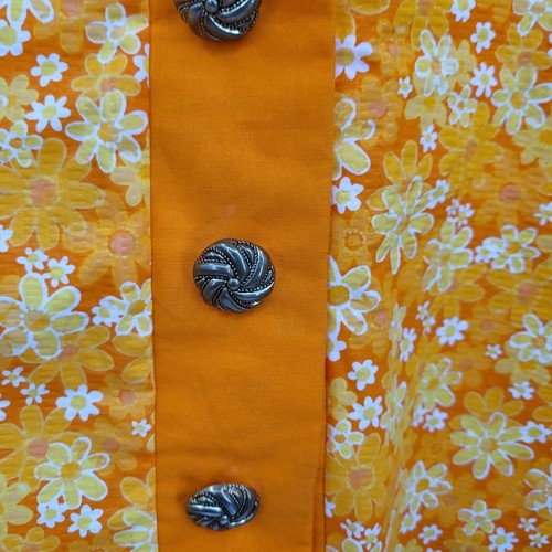 70er Jahre handgefertigter Rock Set 4XL orange Blume Seersucker quadratischer Ausschnitt Teelänge - Bild 4 von 16