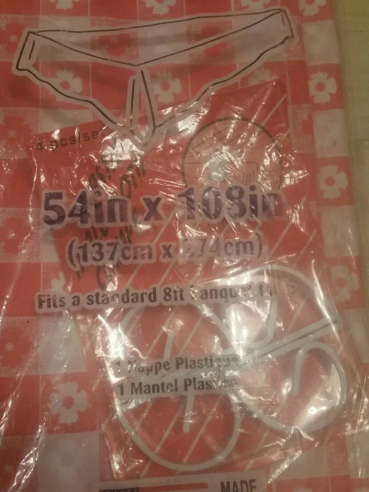 Vintage Heavy Duty Red Gingham Plastic table cover with 4 table cloth clamps - Image 2 of 4