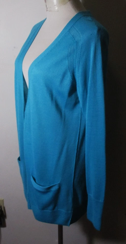 Cárdigan túnica suéter halógeno azul fino de lana merino para mujer talla L Foto 4 de 4