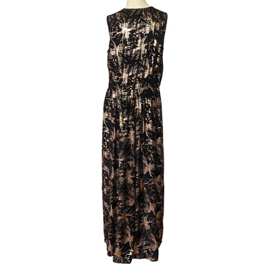 black and rose gold maxi dress Long Illusion Prom Dress with Metallic Accents