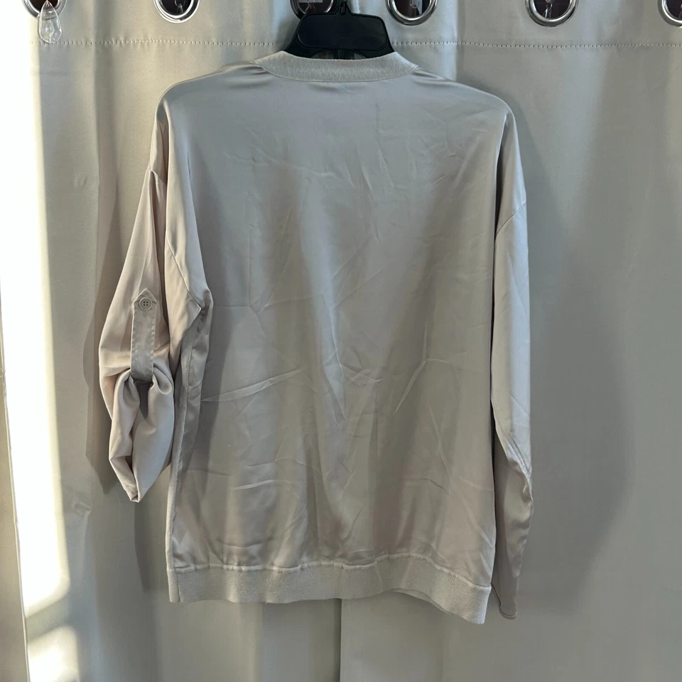 Cardigã Ann Taylor grande bege cashmere mistura cetim costas botão carreira 17032 - Imagem 2 de 4