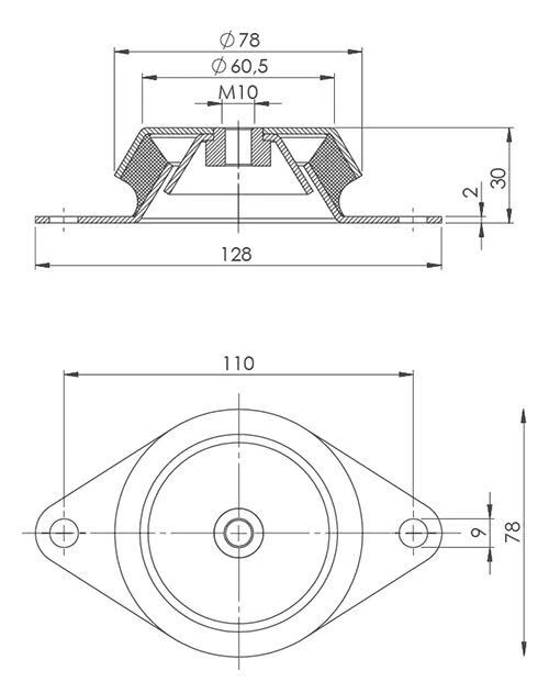 Maschinenfüße AKO-128 M10 Schwingungsdämpfer Schwingelement mit Abreiss-4 Stück - Bild 2 von 4