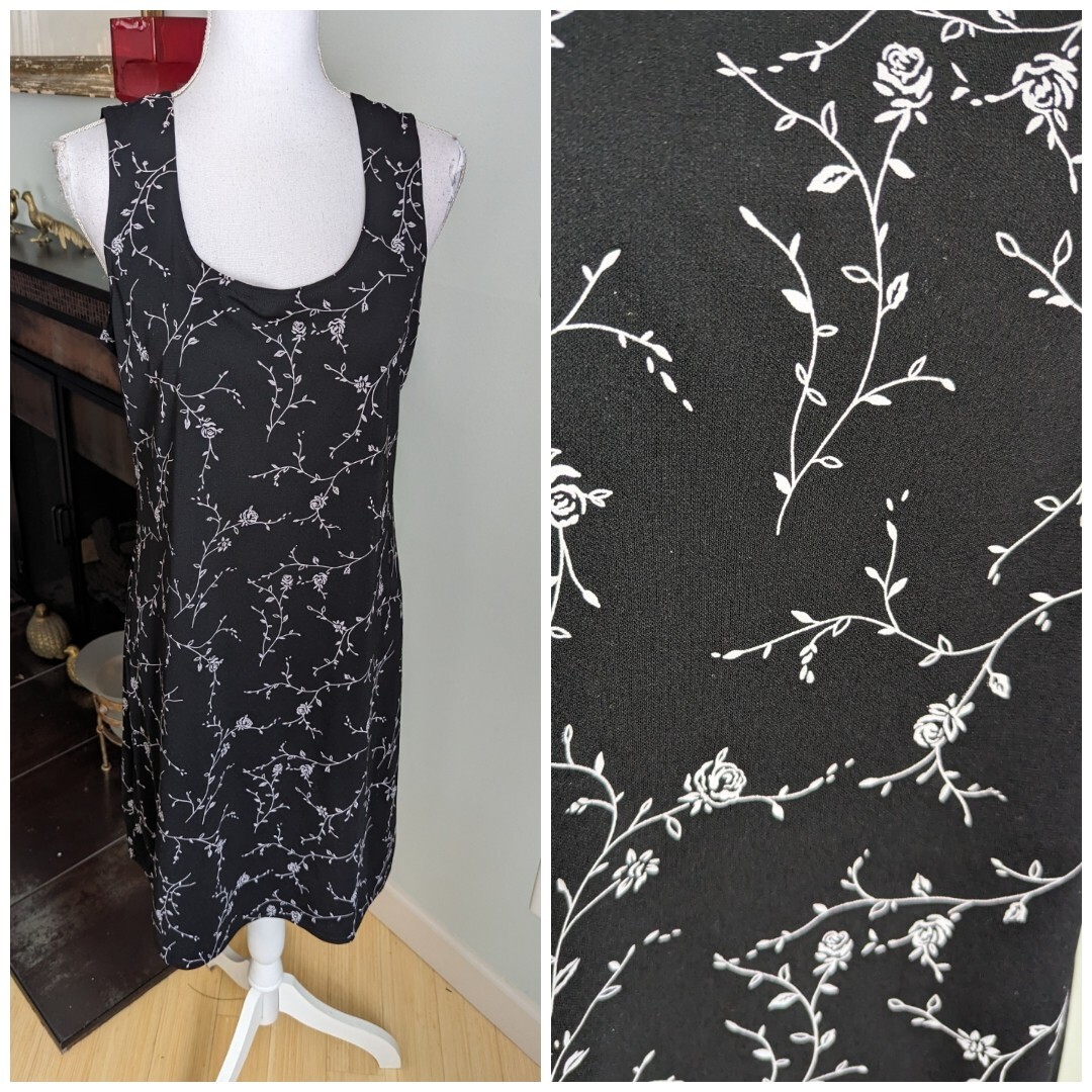 90s Y2K M/L Grunge Style Black Gray Rose Printed Dress Sleeveless Stretch  174 | eBay