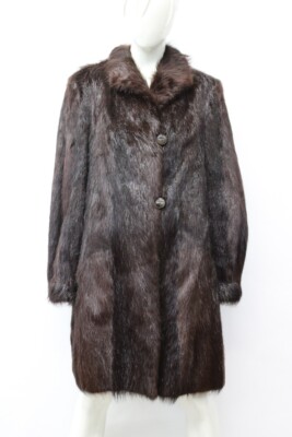 EXCELLENT BROWN NUTRIA FUR COAT JACKET WOMEN WOMAN SIZE 4-6 SMALL