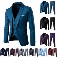 3PCS Suit Men's Jacket Vest Pant Blazer Formal Wedding Slim Fit Tuxedo Fashion