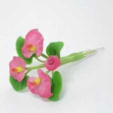 Pink Anthurium Flower Miniature Plant Handmade Clay Dollhouse Home Accessories