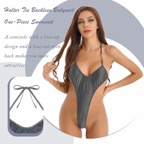 DE Damen Glänzend Bikini Thongs High-Cut String Badeanzug Schwimmanzug Monokini - Bild 246 von 258