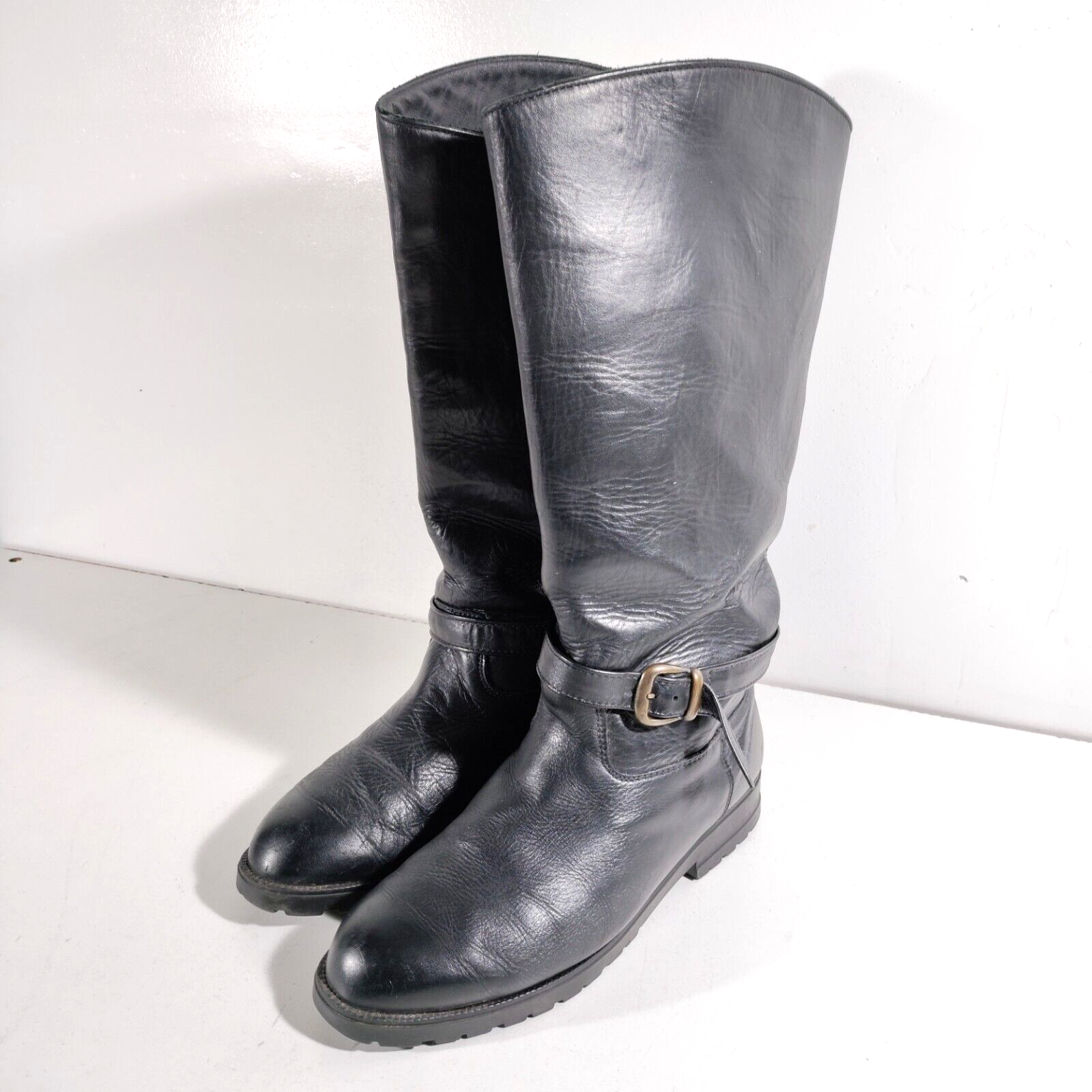 Vtg LL Bean Tall Leather Moto Boots 