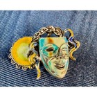 Vintage Deco 935 Silver Enamel Marcasite Theater Comedy Mask Sun Brooch Pin
