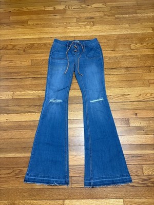 New York & Company Womens Flare Jeans Sz 4 Blue Western Tie-Waist Boho Denim NWT
