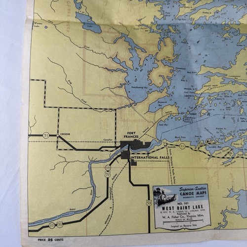 Vintge Fisher Co Superior Quetico Original Canoe Map 1952 West Rainy Lake No 101 - Picture 6 of 11
