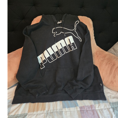 PUMA Men's Black Pullover Hoodie 2XL Graphic Logo Drawstring Pocket