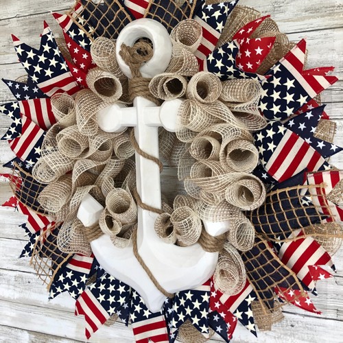 Handmade Nautical Door Wreath, Red White And Blue Patriotic, Nautical Wreath - Picture 2 of 6