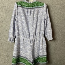 Eliane Rose Romper Shorts Womens 6 Blue Green Border Print Elastic Tie Waist LS