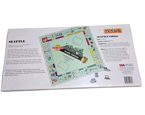 Vintage Monopoly Seattle Edition Board Game USAopoly 1997 Hasbro Factory Sealed - Picture 2 of 5
