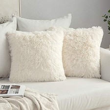 Pack of 2 Luxury Faux Fur Throw Pillow Cover 24" x 24" Pack of 2 Beige