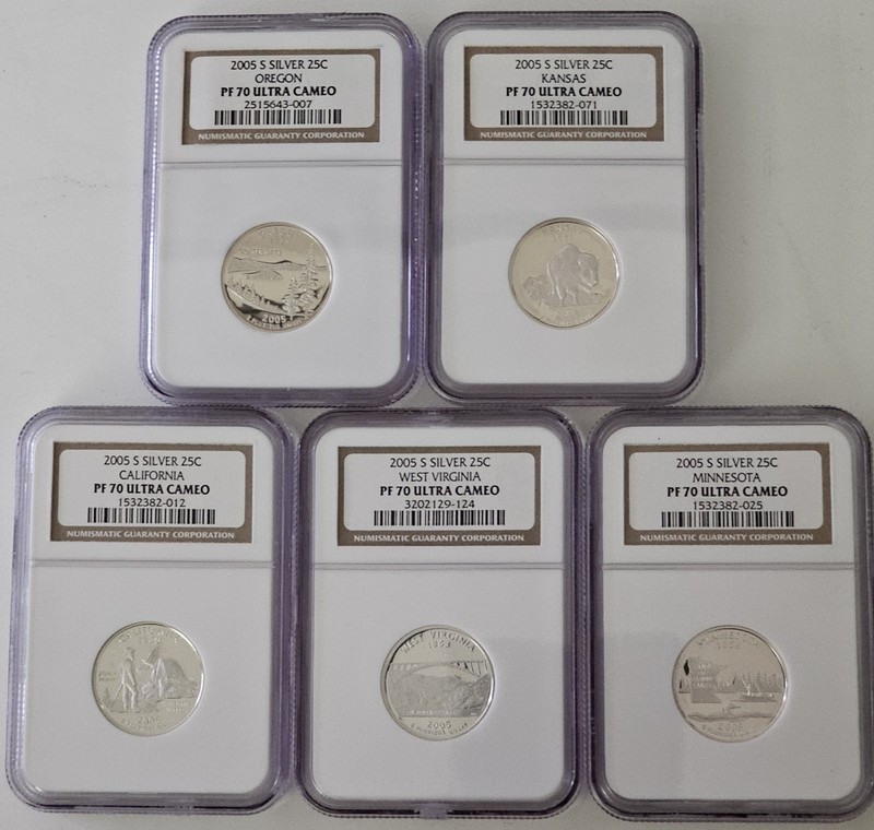 2005 S Silver Proof State Quarter 5 Coin Set NGC PF70 Ultra Cameo